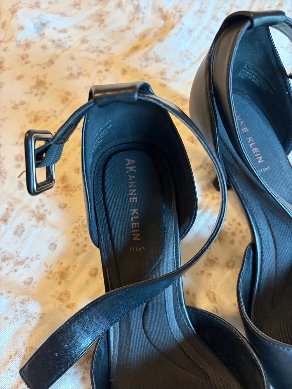 Anne Klein Black Pointed-Toe Ankle-Strap Heels